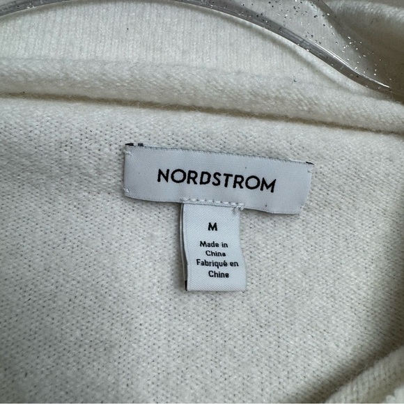 Nordstrom Collection Sweater M  Funnel Neck Wool Blend Ivory White - Picture 6 of 8